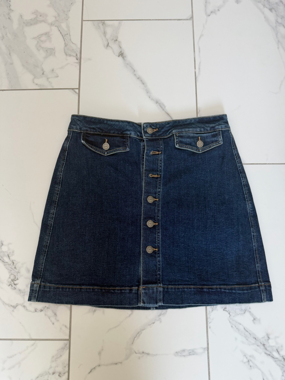 LOFT Dark Blue Denim Button-Front Skirt